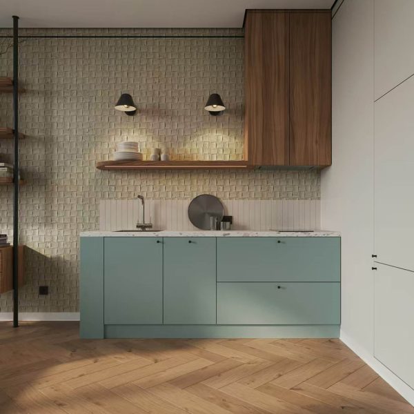 Panel de Piedra Flexible Tessera – Mosaico de Travertino | Ambiente Cocina